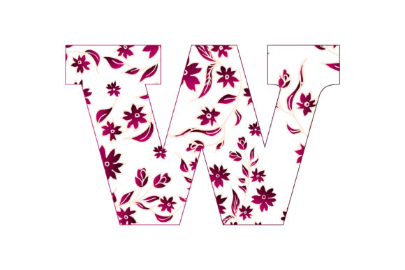 Colorful Floral Alphabet W for Branding and Illustrations