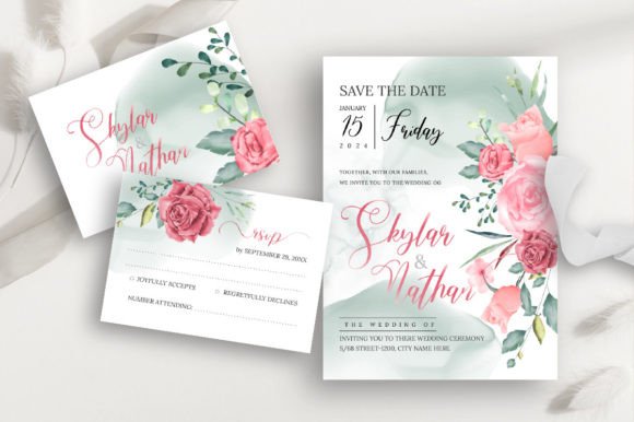 Elegant Floral Wedding Invitation Cards Graphics & Illustrations