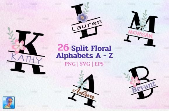 Floral Alphabet Split Monogram Letters: Graphics & Illustrations Review