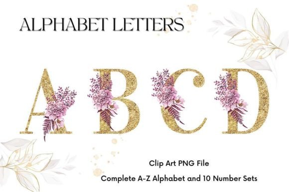 Floral Alphabet Sublimation Gold Glitter: Graphics & Illustrations Review