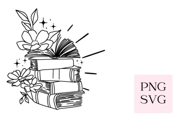 Floral Book Stack SVG PNG Graphics for Illustrations