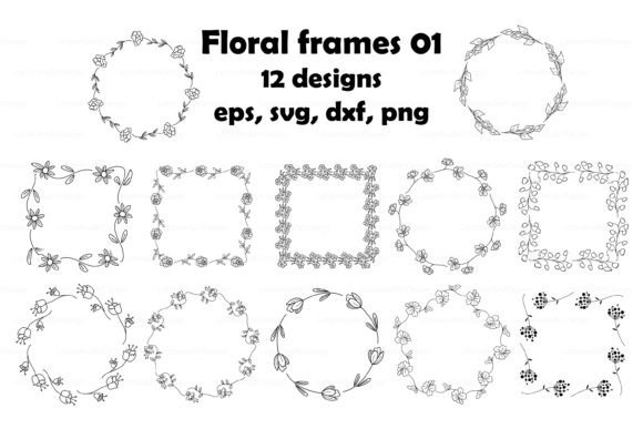 Floral Doodle Borders and Frames for Graphics & Illustrations
