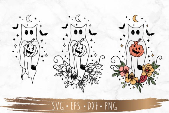 Floral Ghost Cat Svg Graphics for Modern Illustrations