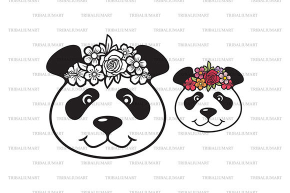 Floral Panda Head with Flowers - A Versatile Graphic Design Asset