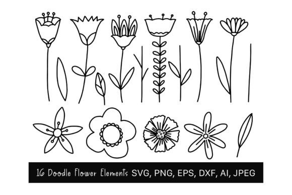 Flowers SVG, Hand Drawn Floral Clipart for Graphics and Illustrations