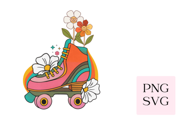 Retro Floral Roller-skate SVG PNG Graphics & Illustrations