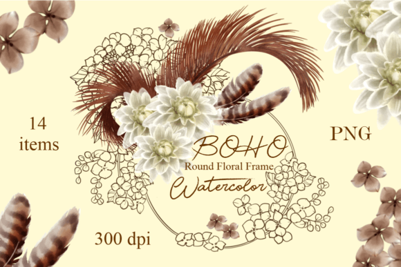 Round Boho Floral Frame with Dahlias: Graphics for Editorial Design