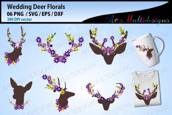 Wedding Deer Floral Set Wedding Svg: Graphics for Modern Illustrations